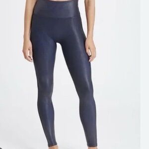 Spanx Navy Blue Faux Leather Metallic High Rise Legging Small Athleisure